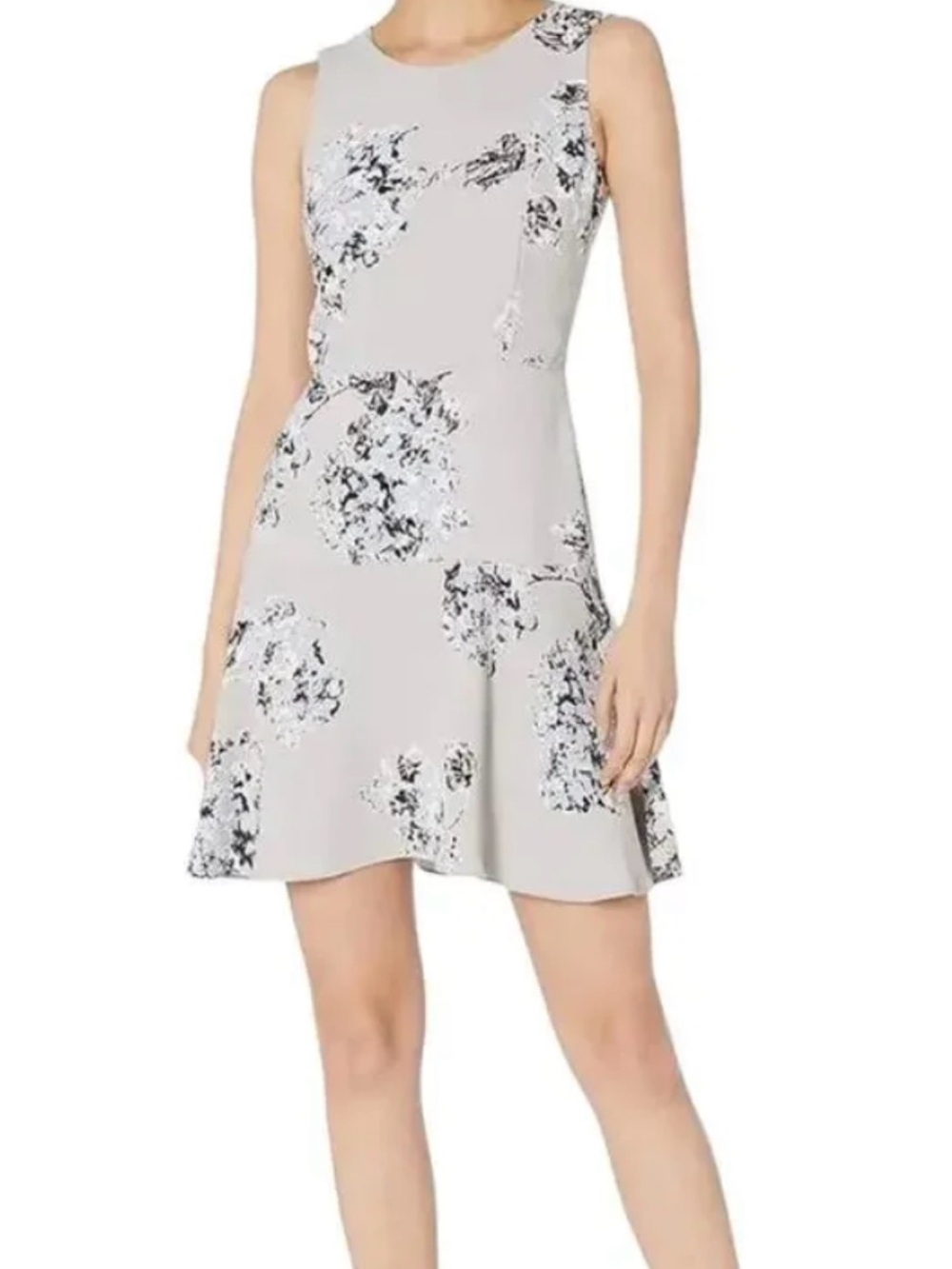 Armani Exchange size 12 sleeveless Floral Fit & Flare Dress in Light Gray